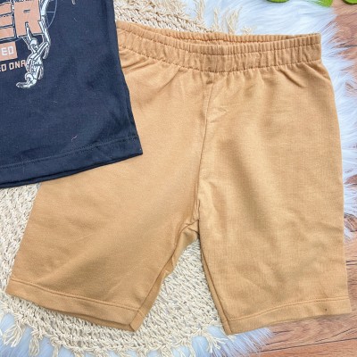 Conj. Camiseta Danger e Bermuda em Moletinho - Preto e Caramelo